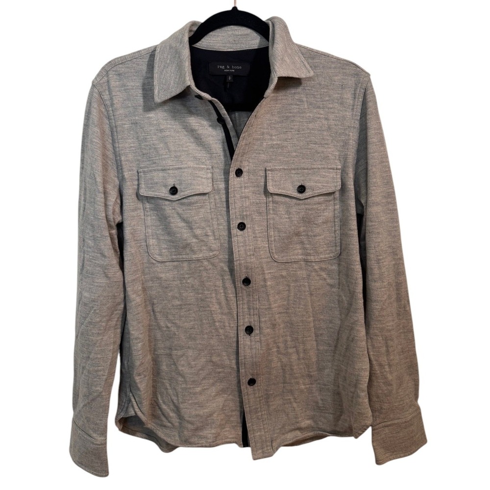 Rag & Bone Mens 100% Wool Grey Heather Double Pocket Overshirt Jacket Size S
